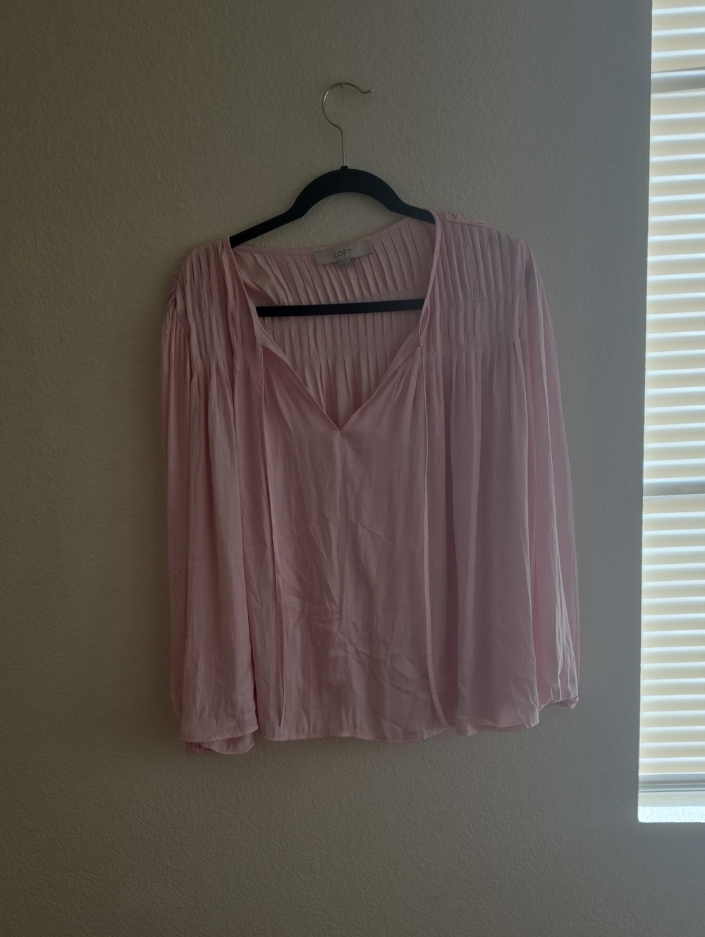 LOFT Light Pink Pleated V-Neck Blouse